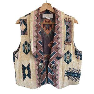 EVERY STITCH COUNTS SOUTHWESTERN CREAM PINK VEST WESTERN WOMENS MEDIUM